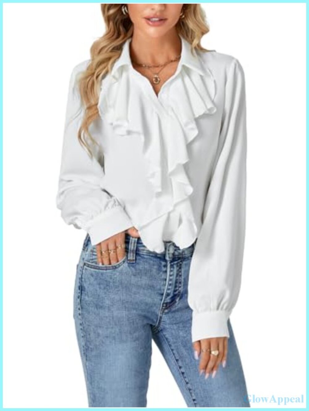 Ruffle Collar Long Sleeve Button Down Blouse Casual Office Top